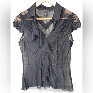 Vintage 90s Express Black Sheer Lace Blouse
